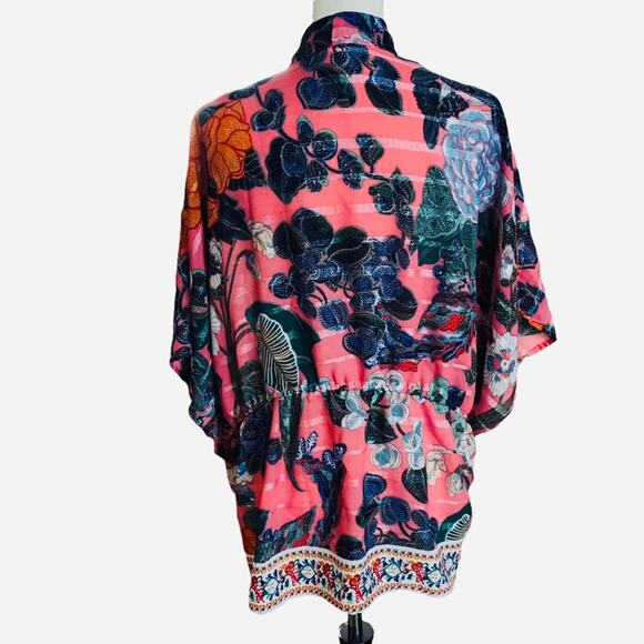Free people enchanted blooms floral pink kimono one size - Picture 10 of 12